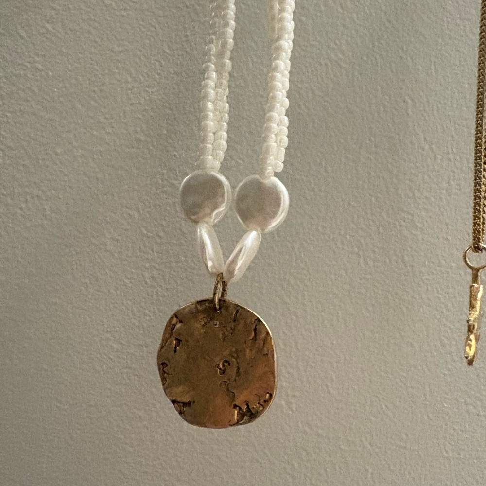 Free People Sailor Necklace - Gold Medallion & Pearls / Beads - Picture 5 of 6